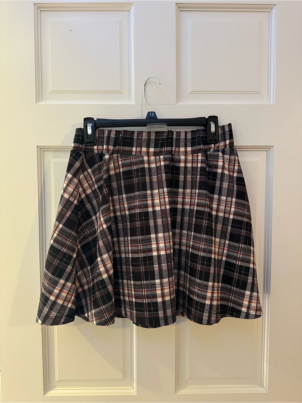 Plaid A-Line Mini Skirt in Black and Tan
